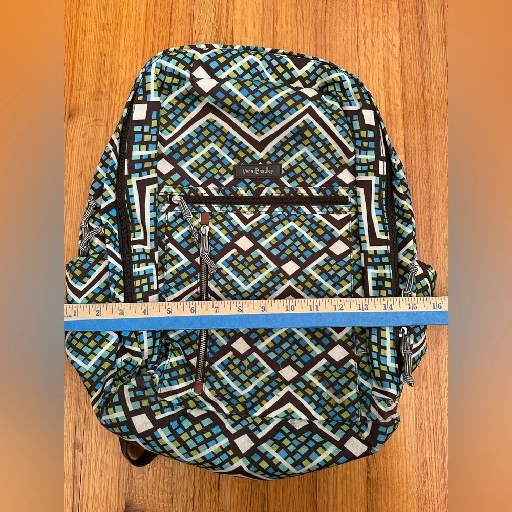 Vera Bradley Bright Green Blue Brown Geometric laptop Nylon Canvas Backpack